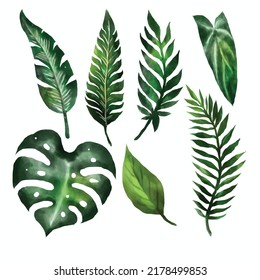 Decorative leaf icons green classic  outline