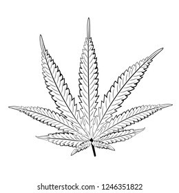 Decorative leaf of marijuana plant in black and white design.
