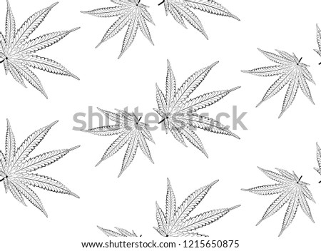 Decorative leaf of marijuana plant in black and white design.