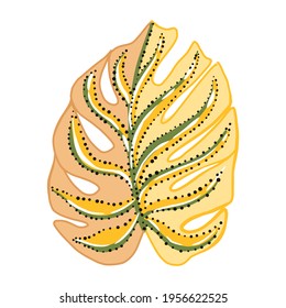 Decorative leaf monstera yellow on white background. Abstract sketch tropical leaf. Vector illustration design.