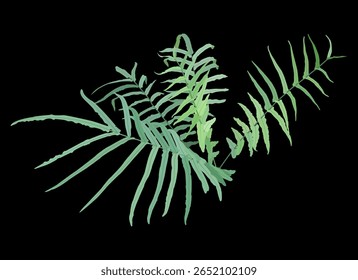 Decorative leaf vector design with long, exotic stems.
