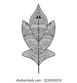Decorative leaf vector graphic outline of coloring page template design with hand drawing.