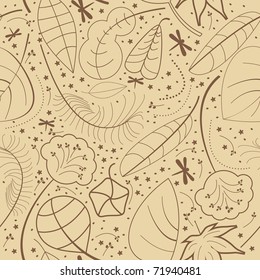 Decorative leafs on brown seamless