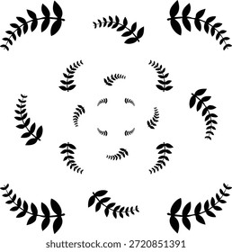 Ramas frondosas decorativas dispuestas en patrón circular.
