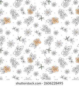 Decorative Leafy and polkas flowers pattern