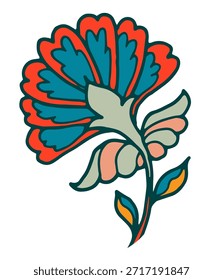 Privilha folhosa decorativa na paleta folclórica brilhante, vetor isolado perfeito para cantos em embalagens, cartões, adesivos e layouts de scrapbooking digital.