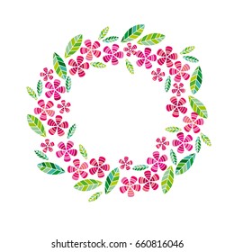 decorative leave and flower wreath design element. geometry floral tropical pattern for surface design, card, invitation, poster.