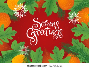 Decorative leaves background for Christmas wit Season's Greetings text
