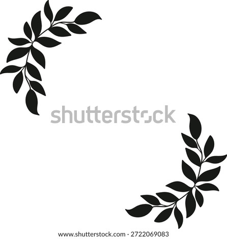 Decorative leaves branch corner border, hand drawn botanical frame for invitation design
