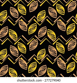 Decorative leaves in a horizontal pattern, seamless vector background.
