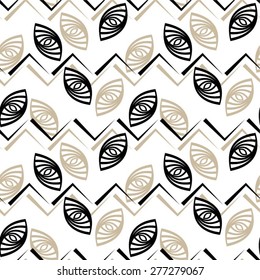 Decorative leaves in a horizontal pattern, seamless vector background.