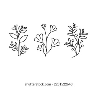 decorative leaves icons set vector line illustration