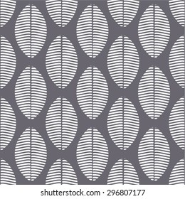Decorative leaves monochrome pattern, seamless vector background.