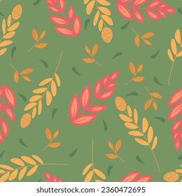
decorative leaves, packaging, green background, pattern