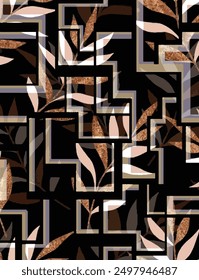 Decorative leaves pattern passing through a square maze