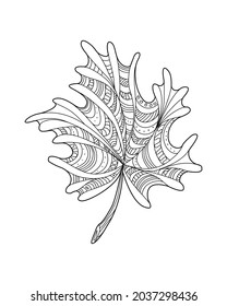 Decorative leaves. The plant is decorated with a pattern. Design element for print, label, logo, packaging template. Coloring. Vector outline illustration
