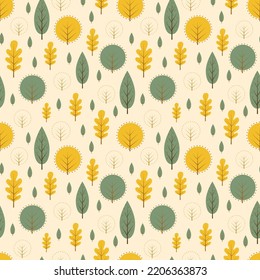 Decorative leaves seamless pattern. Cute nature background with trees. Scandinavian style forest vector illustration. Design for textile, wallpaper, fabric.