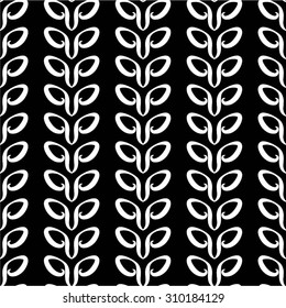 Decorative leaves in a vertical pattern, seamless vector background.