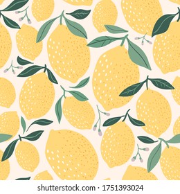 Decorative lemon seamless pattern  with hand drawn elements 