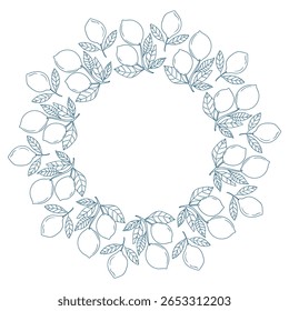 Diseño decorativo de corona de limón con hojas delicadas sobre un fondo liso