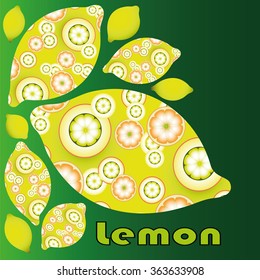 Decorative lemons with seamless texture on green background with text