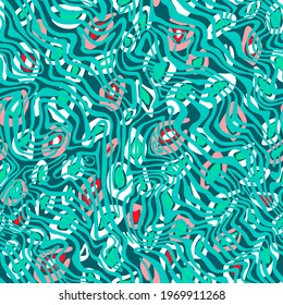 Decorative leopard print design mixed with ripples, lace and maze texture. African animal skin print fur background. Camouflage vector geometric spotted seamless pattern.