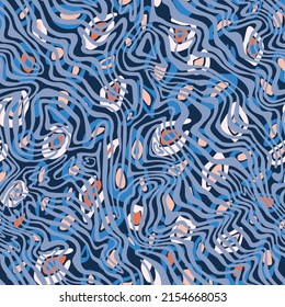 Decorative leopard print design mixed with ripples, lace and maze texture. African animal skin print fur background. Camouflage vector geometric spotted seamless pattern.