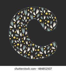 Decorative letter C with colorful stylish flowers