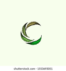 Decorative letter "C" with marijuana multicolor leaves.