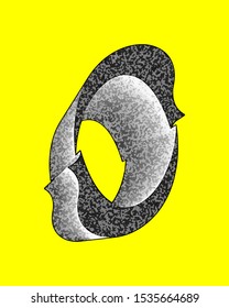 Decorative letter with coarse surface on yellow background.
