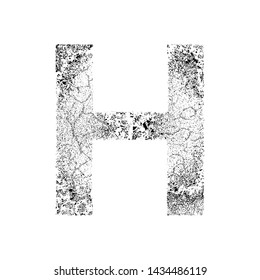 Decorative letter with cracked surface texture.
