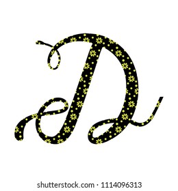 Decorative letter D, flowers pattern