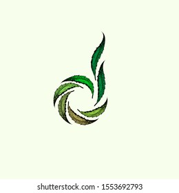 Decorative letter "D" with marijuana multicolor leaves. 