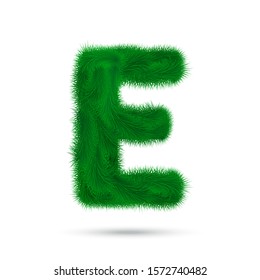 Decorative letter E of fir tree isolated on white. Christmas and New Year holiday alphabet symbol. Vector font element.