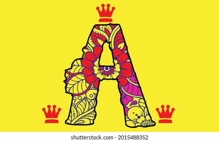 Decorative Letter A from flowers isolated on white background. Colorful character of alphabet letter font. Decoration plants and floral element for birthday, greeting, logo or book design.