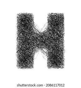 Letra decorativa h hecha de partículas aisladas sobre fondo blanco. Ilustración del vector