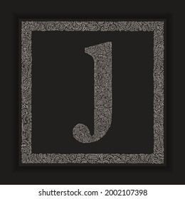Decorative letter J monogram logo alphabet Vector with frame background