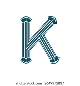Decorative Letter K Monogram with Striped Pillar Design