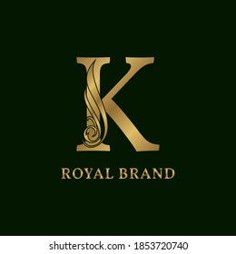 decorative letter K swirl luxurious alphabet for bridal, wedding, beauty care logo, personal branding image, make up artist,eye lash, nail art or any other royal brand and company