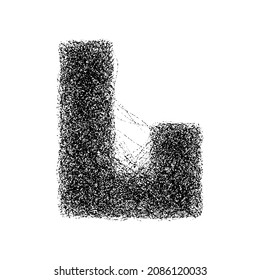 Decorative letter l made of particles isolated on white background. Vector illustration