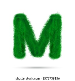Decorative letter M of fir tree isolated on white. Christmas and New Year holiday alphabet symbol. Vector font element.