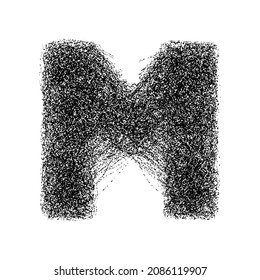 Decorative letter m made of particles isolated on white background. Vector illustration