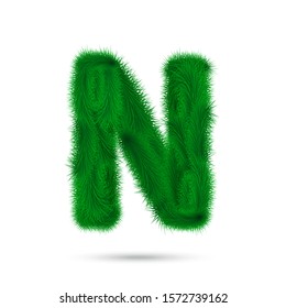 Decorative letter N of fir tree isolated on white. Christmas and New Year holiday alphabet symbol. Vector font element.