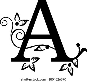 decorative letter A with patterns and flowers