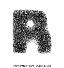 Decorative letter r made of particles isolated on white background. Vector illustration