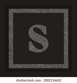 Decorative letter S monogram logo alphabet Vector with frame background