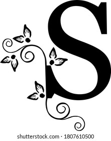 letra decorativa S con motivos y flores
