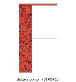 Decorative letter shape. Font type F. Black and red colors
