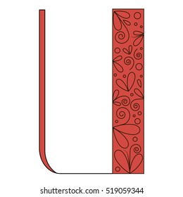 Decorative letter shape. Font type U. Black and red colors