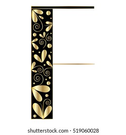 Decorative letter shape. Font type F. Black and gold colors